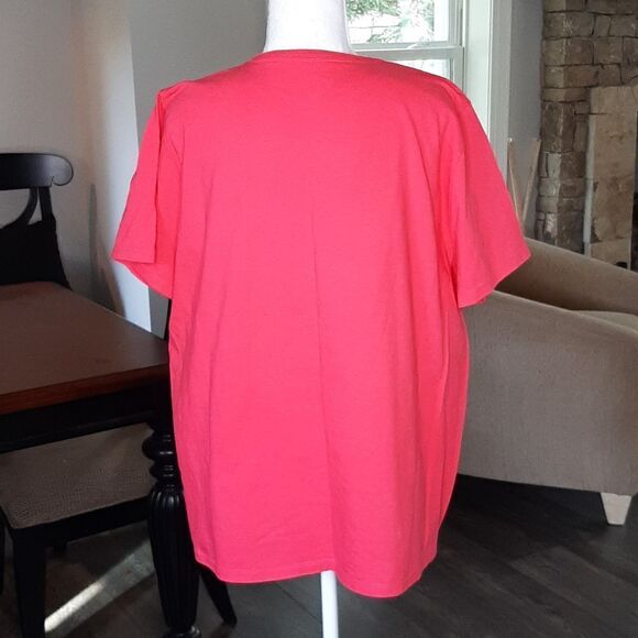 Hanes Perfect T Relaxed Fit Tee Shirt with Silver/Pink Flower - Picture 3 of 6